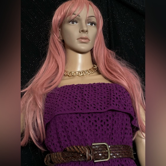 Purple eyelet lace summer dress with adjustable tie up straps - Picture 8 of 16